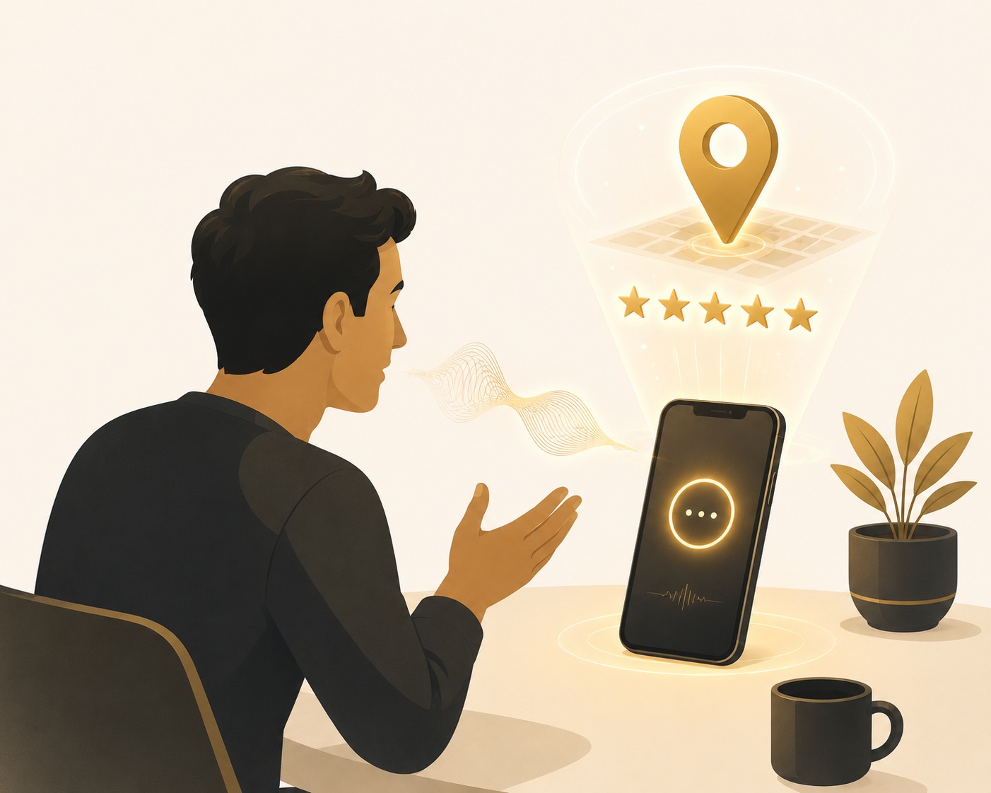 Customer asking an AI assistant to recommend a local business