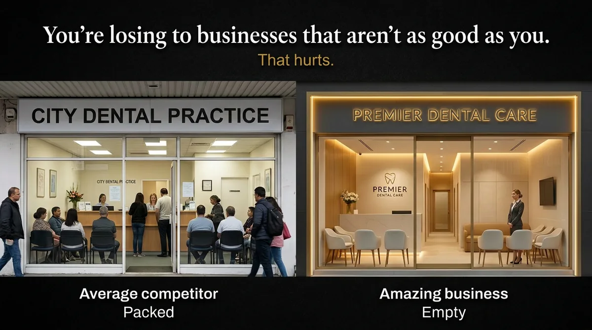 You're losing to businesses that aren't as good as you — a packed average competitor vs an empty amazing business