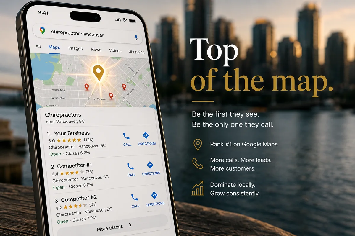 Your business ranked #1 in the Google Maps 3-pack for 'chiropractor Vancouver'